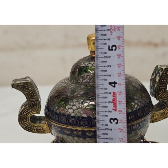 Cloisonne Plique-a-Jour Bowl & Covered Incense Burner Floral Butterfly Design - Picture 13 of 15